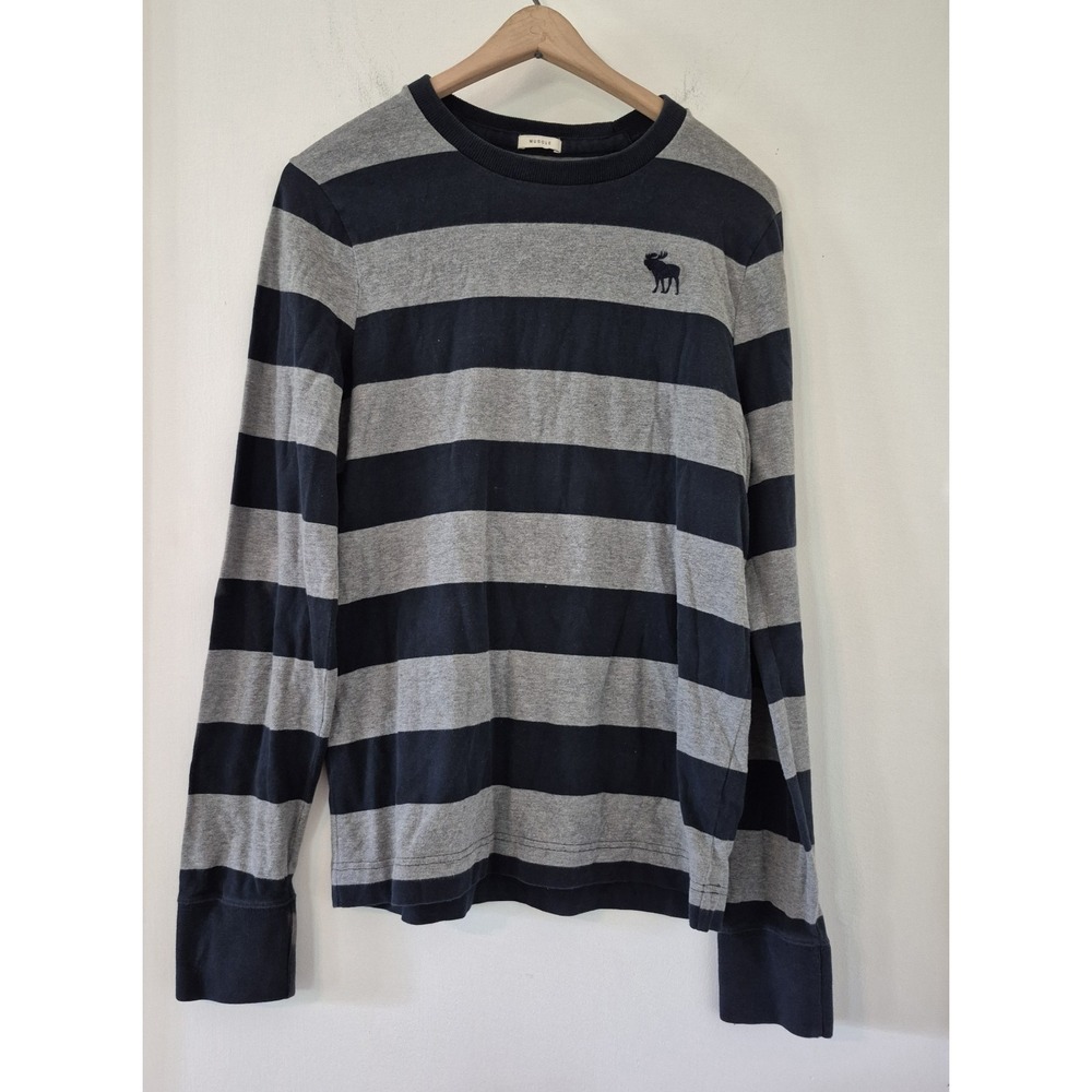 Vintage Abercrombie & Fitch Men's M Long Sleeve Shirt Striped Y2K Moose Logo 00s